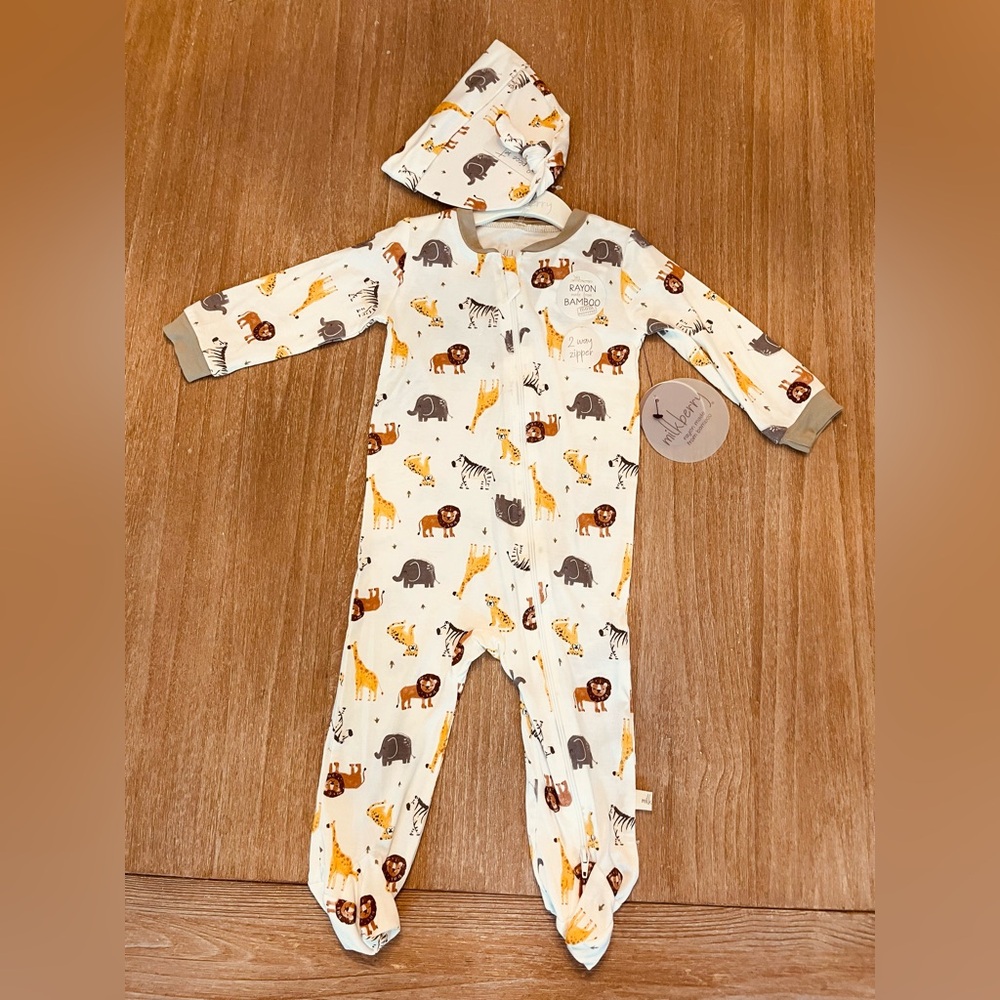 NWT! New Milkberry Bamboo Zippy 2pc Pajama set/african animals-size 6-9 months